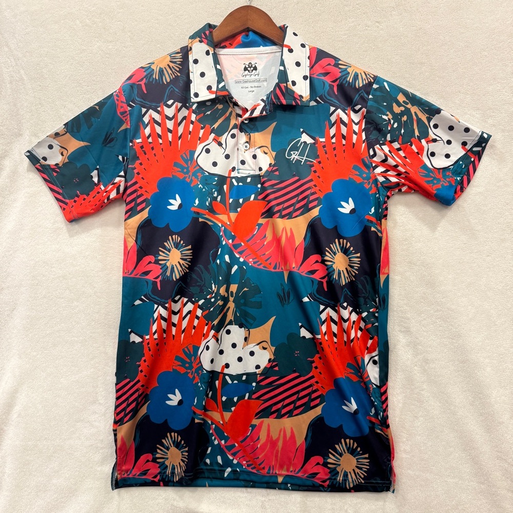 Gashouse Golf Mens Large Polo Shirt Golf Hawaiian Fun Tropical Print